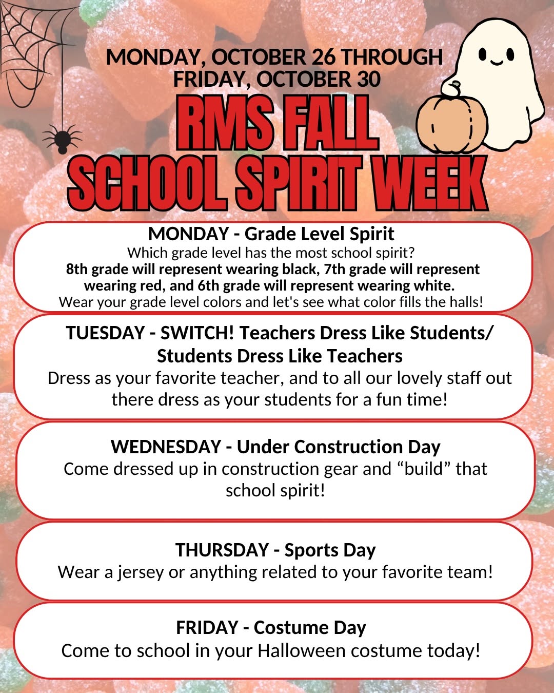 Roosevelt Middle School announces daily themes for Fall Spirit Week